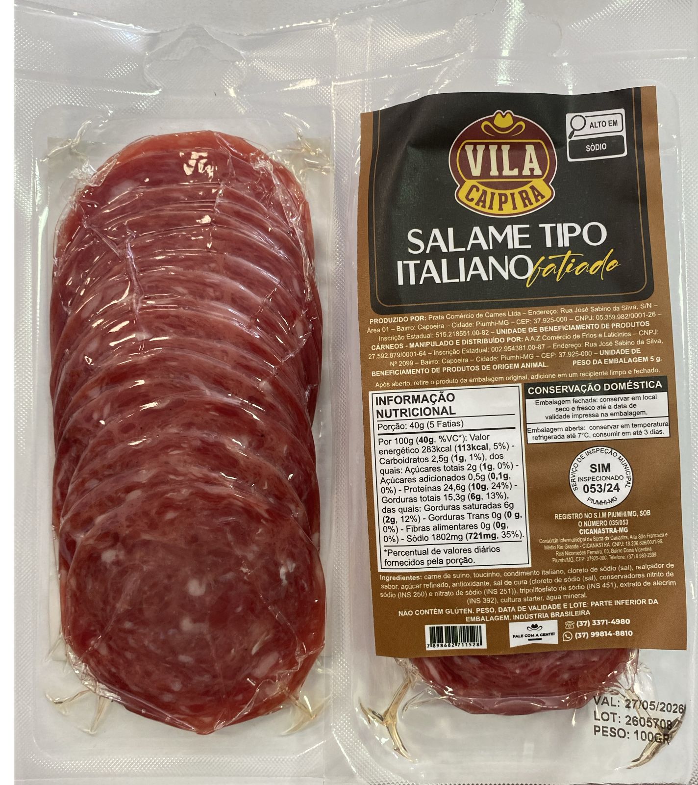 91099 - Salame Tipo Italiano Fatiado 100 gramas caixa com 30 und.