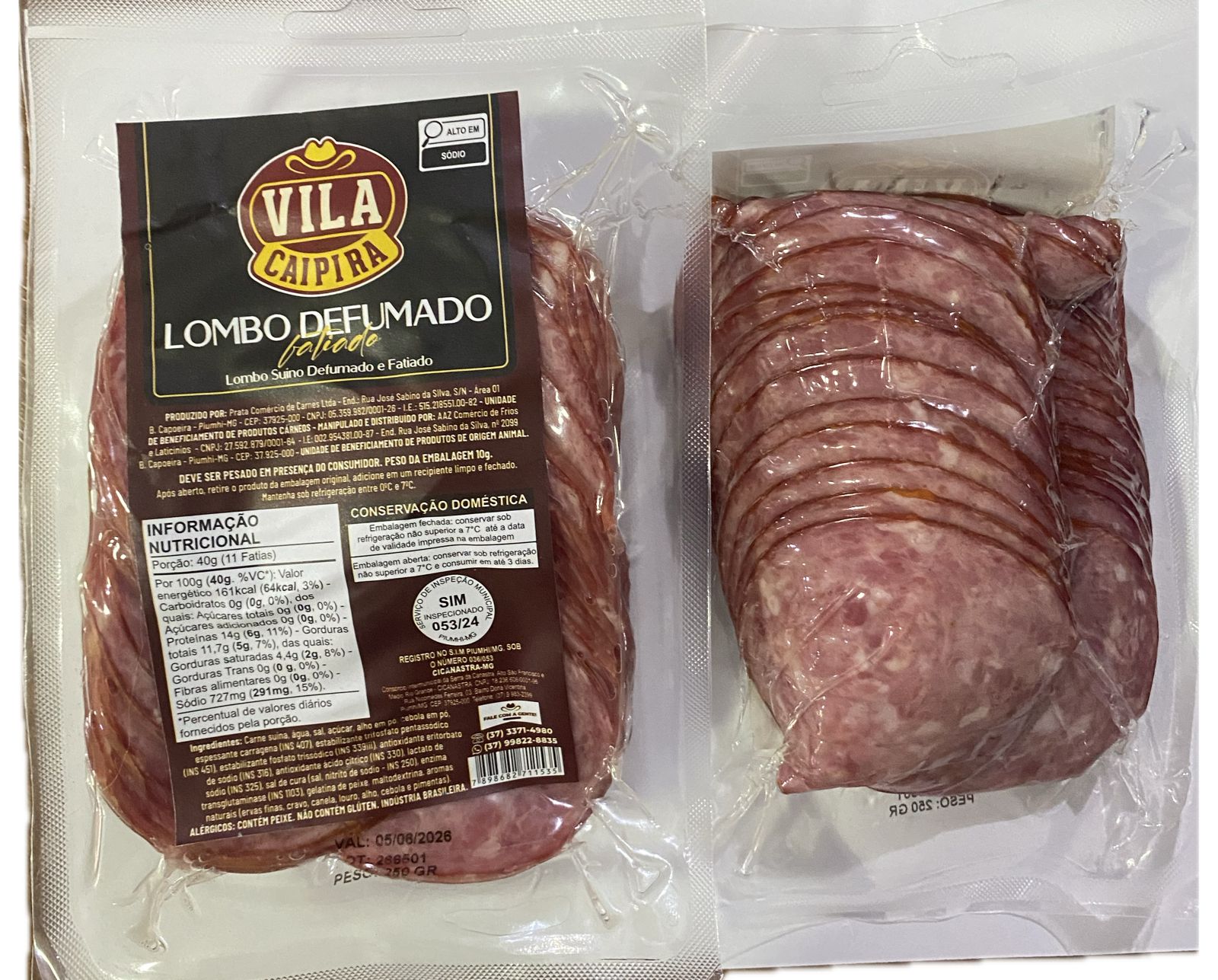 91122.Lombo Defumado Fatiado 250 gramas